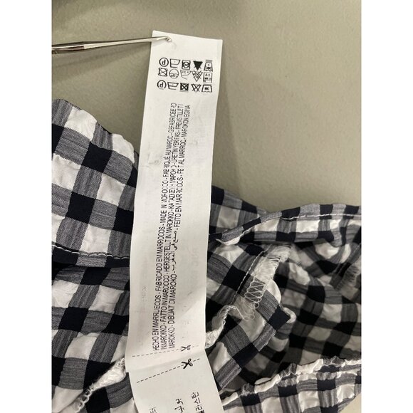 Zara Mini Dress Size XL Tiered Gingham Short Sleeve Textured Black White Ruffle - Picture 5 of 9